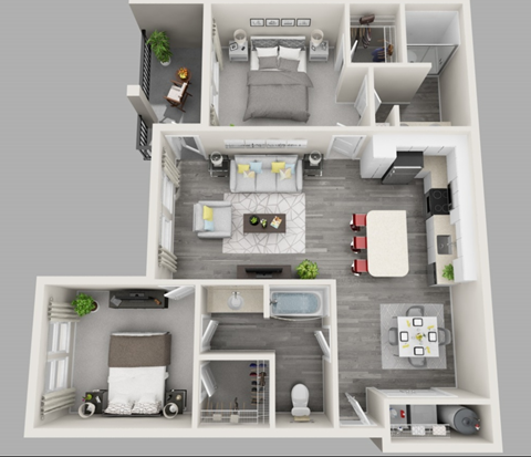 Floor plan for 2 beds, 2 baths, 1124 sqft